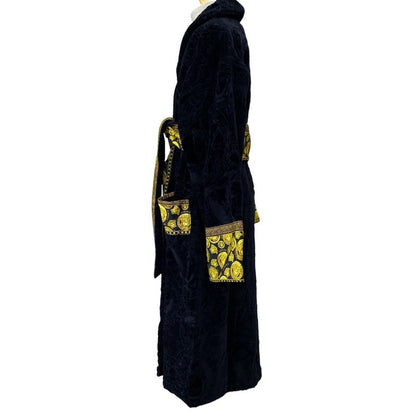 Versace Medusa Bathrobe Gown Logo Allover Pattern Jacquard Belt Cotton