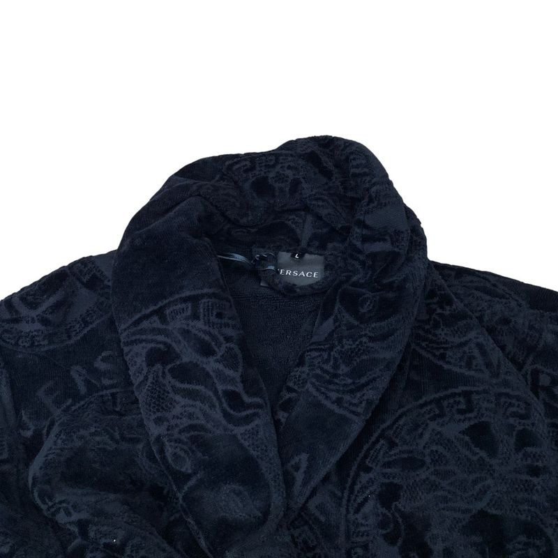 Versace Medusa Bathrobe Gown Logo Allover Pattern Jacquard Belt Cotton