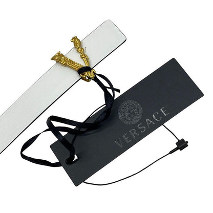 Versace Belt Virtus Barocco Letter Buckle Leather White Gold