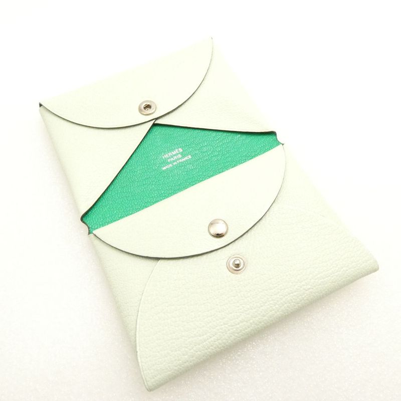 Hermes Calvi Duo Compact Verso Mint Wallet Coin Case Card