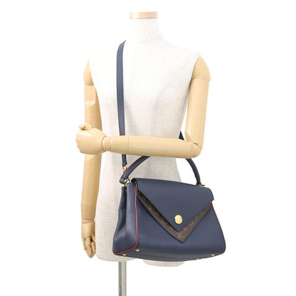 Louis Vuitton Handbag Calf Leather Monogram Double Bag Blue Marine