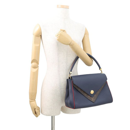 Louis Vuitton Handbag Calf Leather Monogram Double Bag Blue Marine