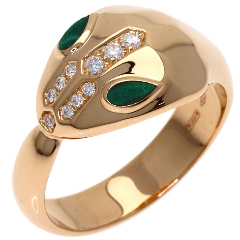 Bvlgari Serpenti Diamond Malachite Ring 18K Pink Gold