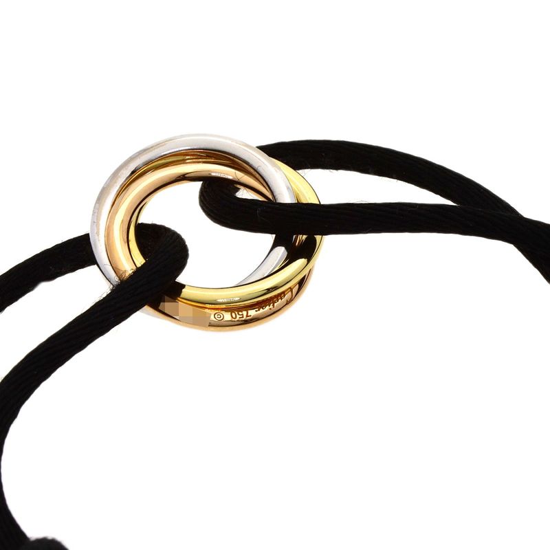Cartier Trinity Diamond Black Cord Bracelet 18K Yellow Gold 18K Pink