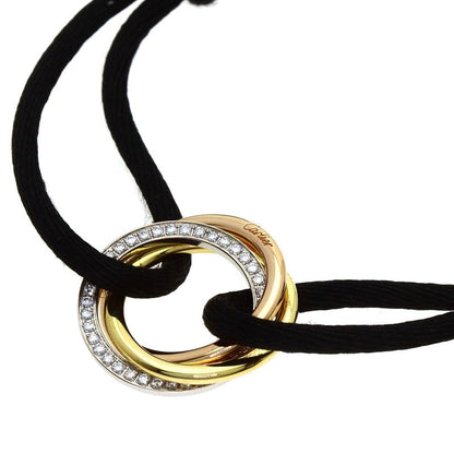 Cartier Trinity Diamond Black Cord Bracelet 18K Yellow Gold 18K Pink