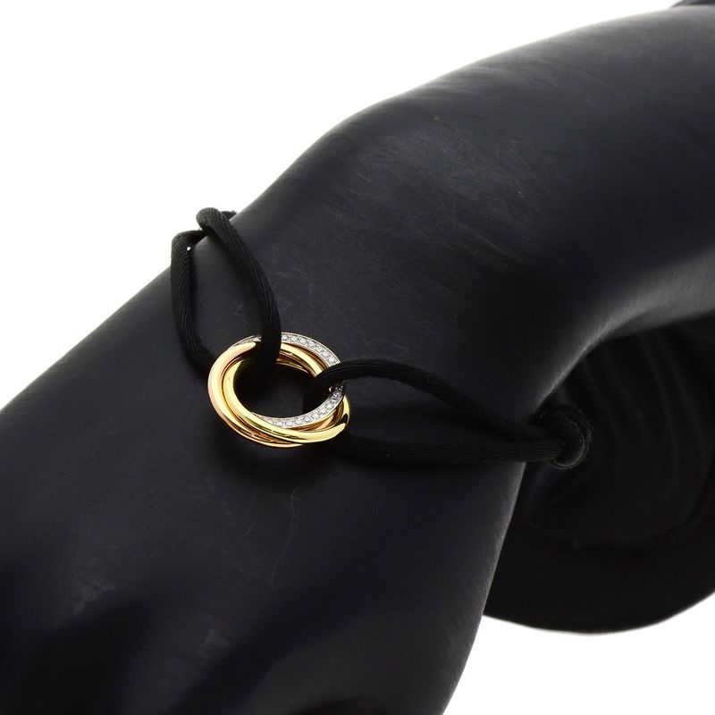 Cartier Trinity Diamond Black Cord Bracelet 18K Yellow Gold 18K Pink
