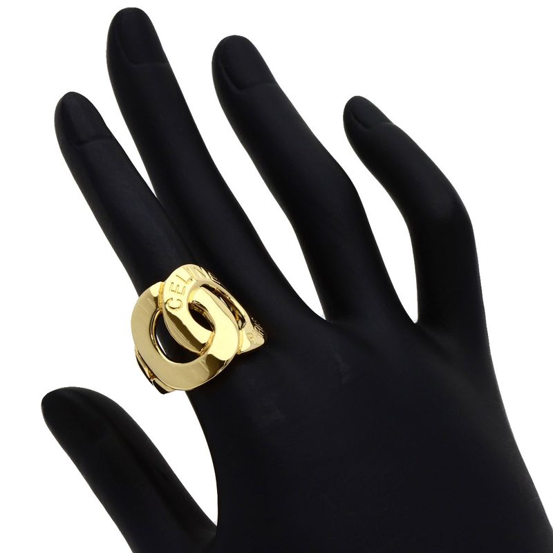 Celine Logo Double Circle Diamond Ring 18K Yellow Gold