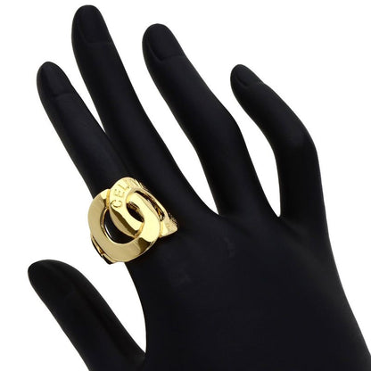 Celine Logo Double Circle Diamond Ring 18K Yellow Gold