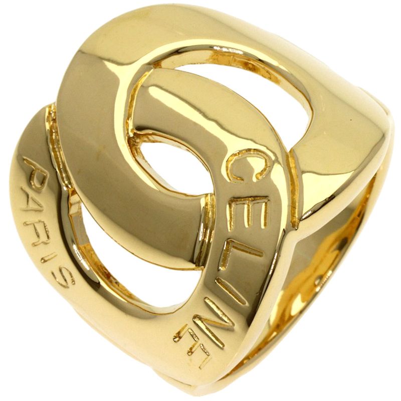Celine Logo Double Circle Diamond Ring 18K Yellow Gold