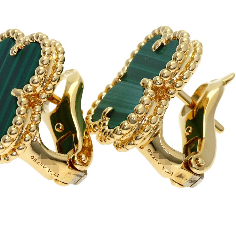 Van Cleef & Arpels Vintage Alhambra Malachite Earrings 18K
