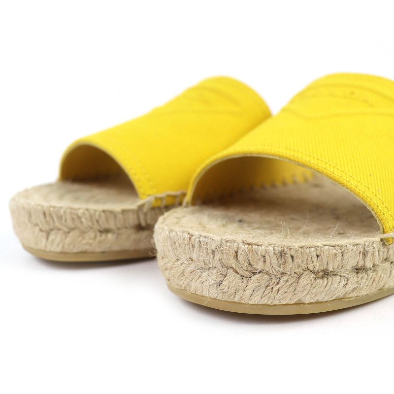 Prada Triangle Logo Canvas Espadrilles Flat Sandals Yellow 37