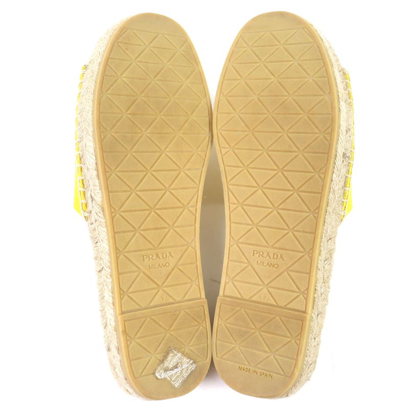 Prada Triangle Logo Canvas Espadrilles Flat Sandals Yellow 37