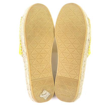 Prada Triangle Logo Canvas Espadrilles Flat Sandals Yellow 37