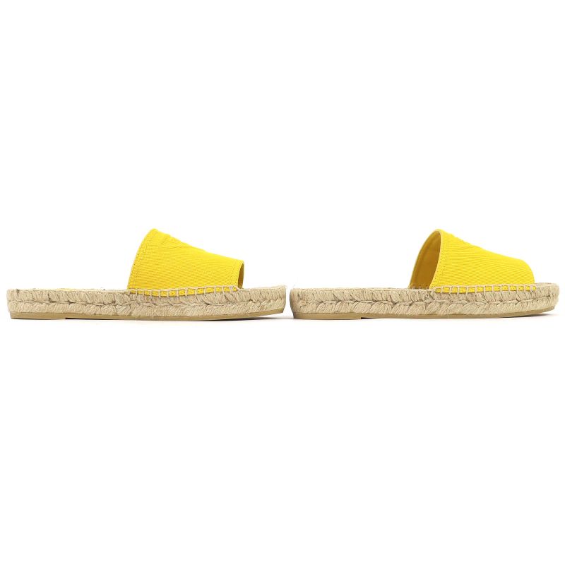 Prada Triangle Logo Canvas Espadrilles Flat Sandals Yellow 37