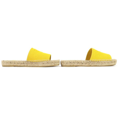 Prada Triangle Logo Canvas Espadrilles Flat Sandals Yellow 37