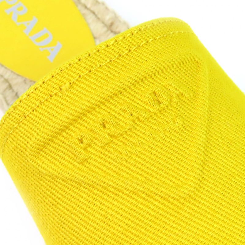 Prada Triangle Logo Canvas Espadrilles Flat Sandals Yellow 37