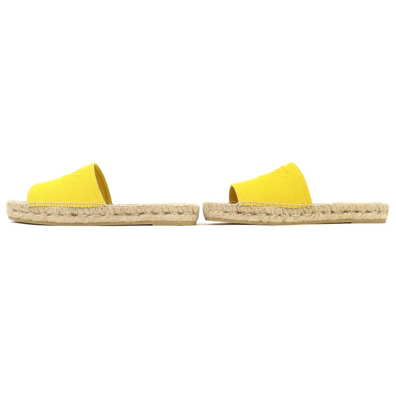 Prada Triangle Logo Canvas Espadrilles Flat Sandals Yellow 37