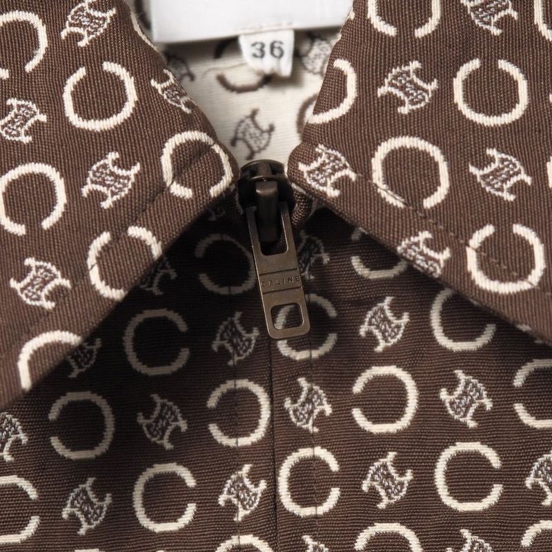 Celine Vintage C Macadam Jacket 36 Jacquard Zip Up Brown