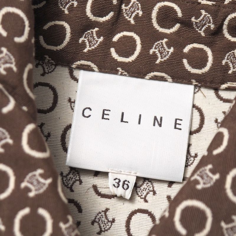 Celine Vintage C Macadam Jacket 36 Jacquard Zip Up Brown