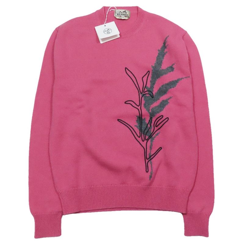 Hermes Herbier Cashmere Sweater Knit Long Sleeve Crew Neck Cut