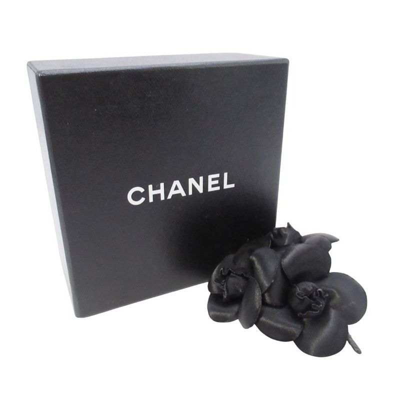 Chanel Triple Camellia Corsage Pin Brooch Formal Black