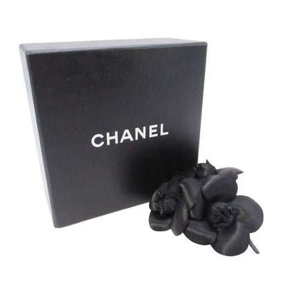 Chanel Triple Camellia Corsage Pin Brooch Formal Black
