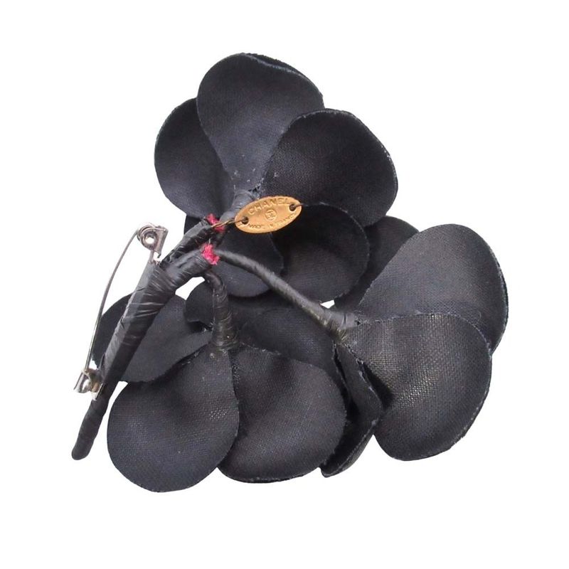 Chanel Triple Camellia Corsage Pin Brooch Formal Black