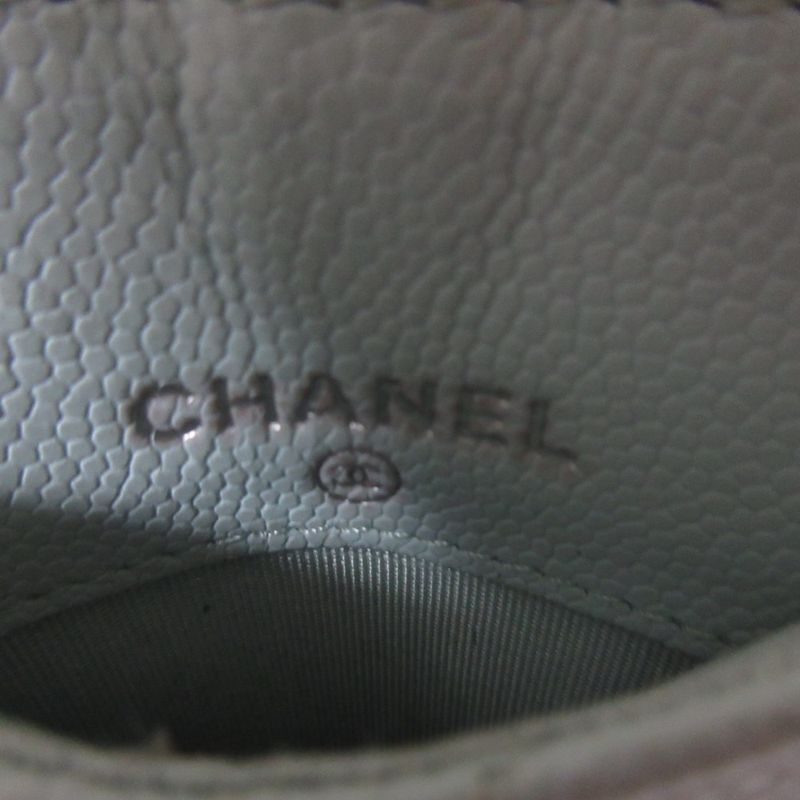 Chanel Caviar Leather Quilted Key Ring Chain Pass Case Light Blue