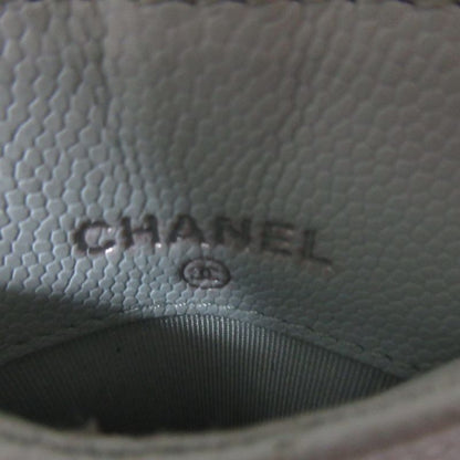 Chanel Caviar Leather Quilted Key Ring Chain Pass Case Light Blue