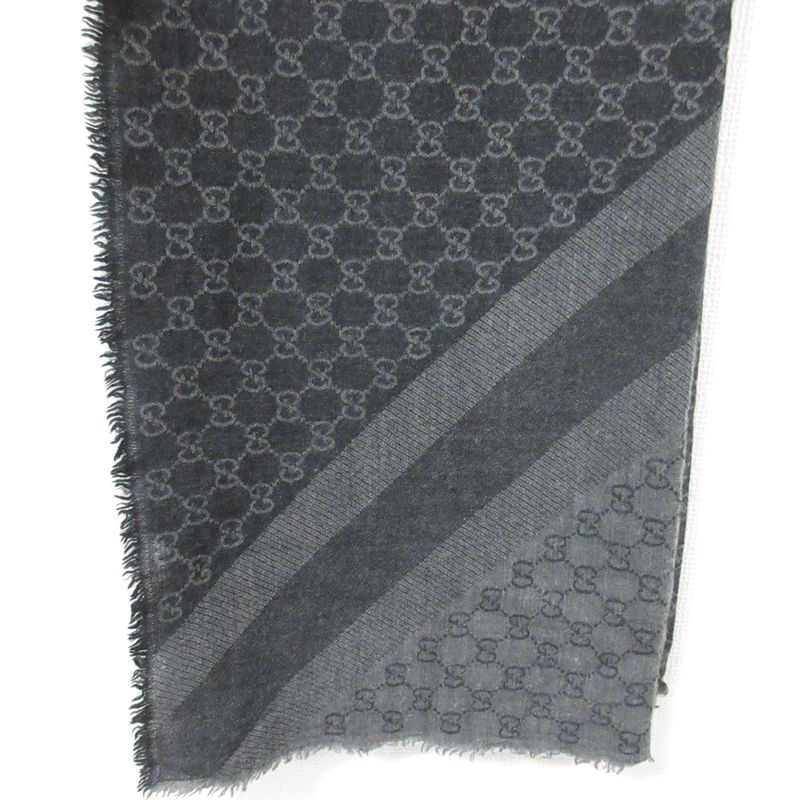 Gucci Wool Silk GG Pattern Large Shawl Dark Gray