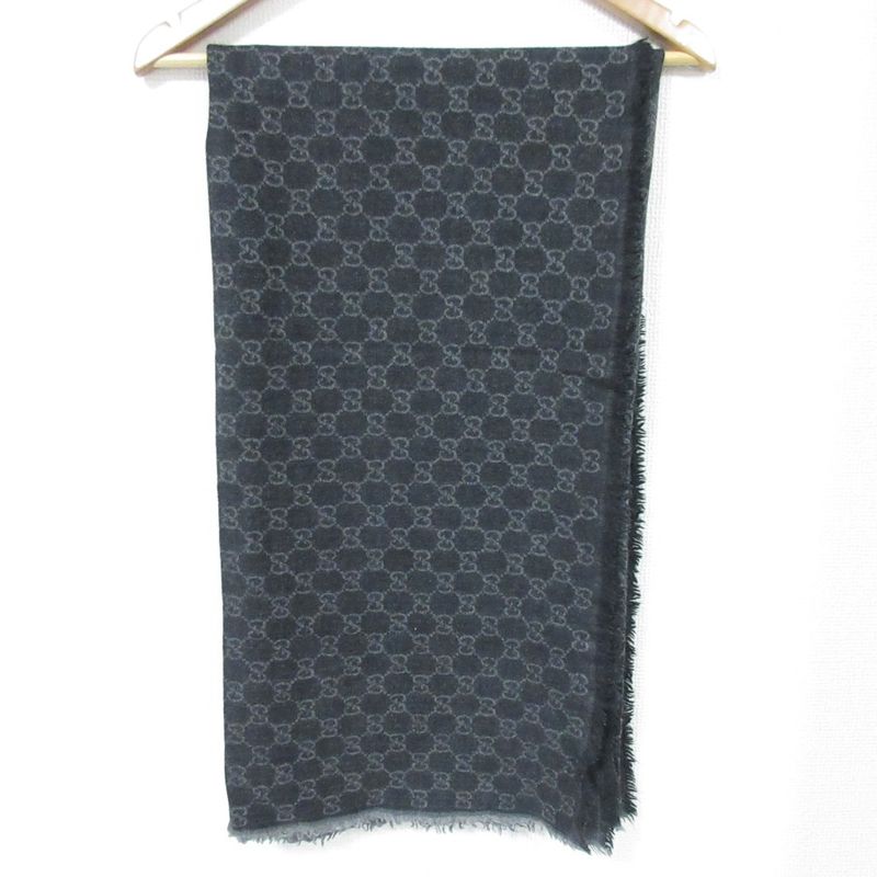 Gucci Wool Silk GG Pattern Large Shawl Dark Gray