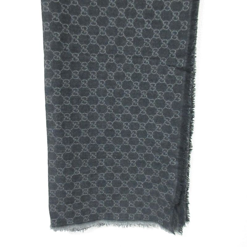 Gucci Wool Silk GG Pattern Large Shawl Dark Gray