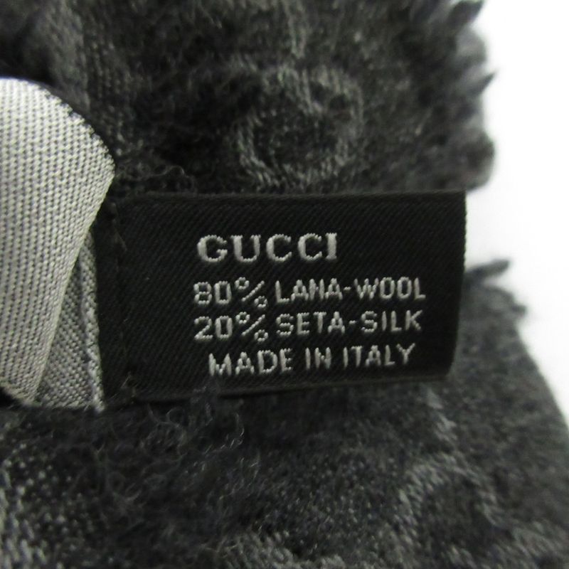 Gucci Wool Silk GG Pattern Large Shawl Dark Gray
