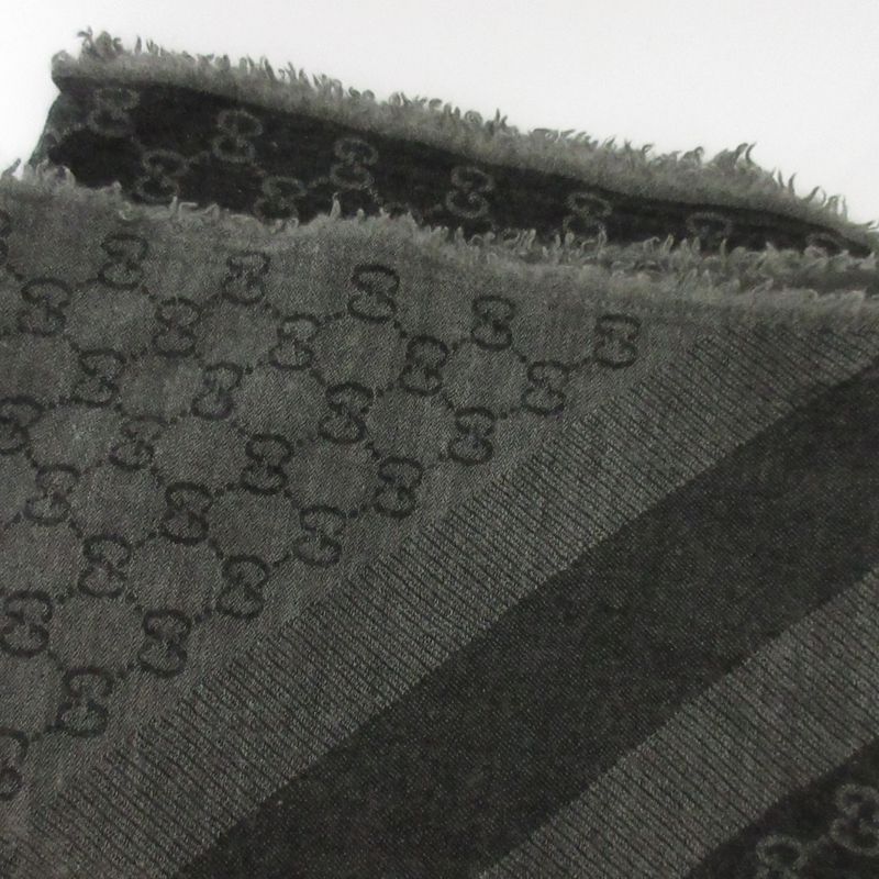 Gucci Wool Silk GG Pattern Large Shawl Dark Gray