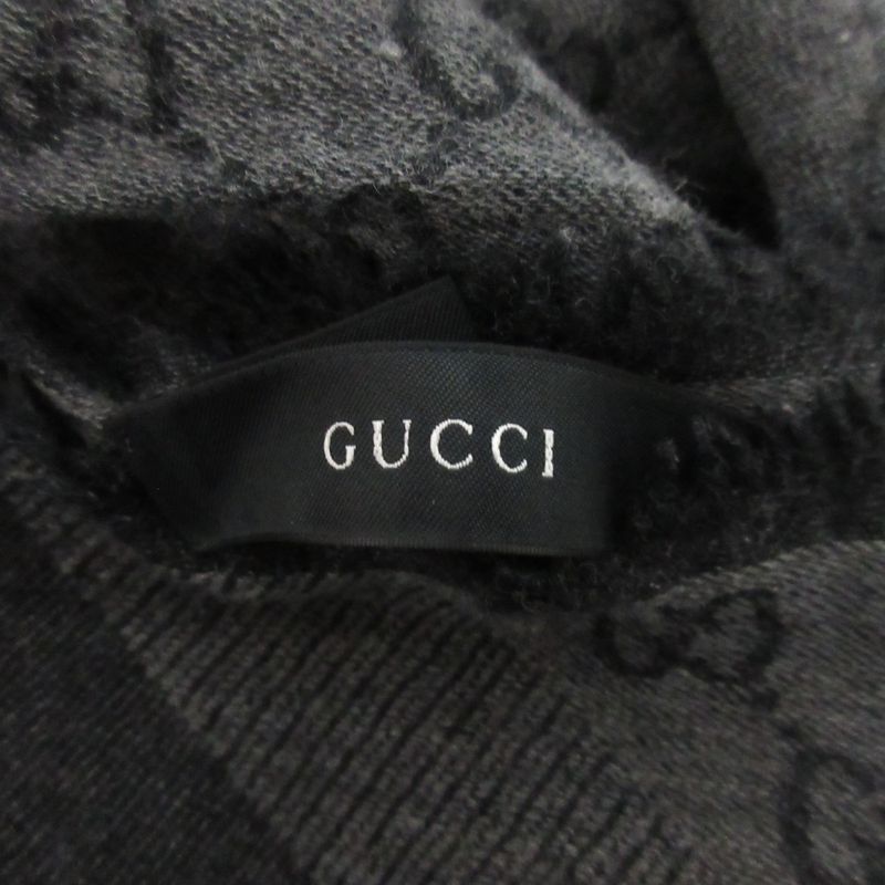 Gucci Wool Silk GG Pattern Large Shawl Dark Gray