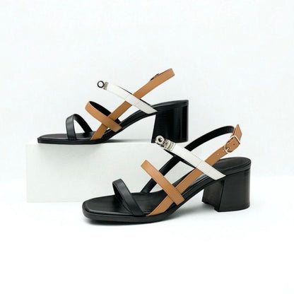 Hermes Eve Sandals Shoes Leather Brown Black White Kelly Strap