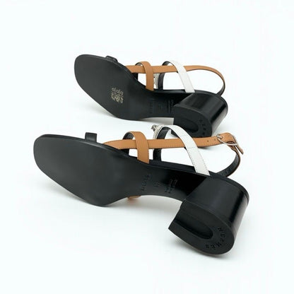 Hermes Eve Sandals Shoes Leather Brown Black White Kelly Strap