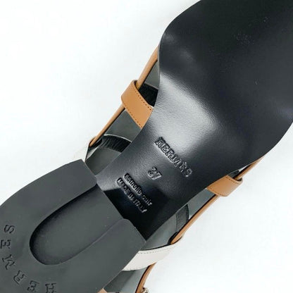 Hermes Eve Sandals Shoes Leather Brown Black White Kelly Strap