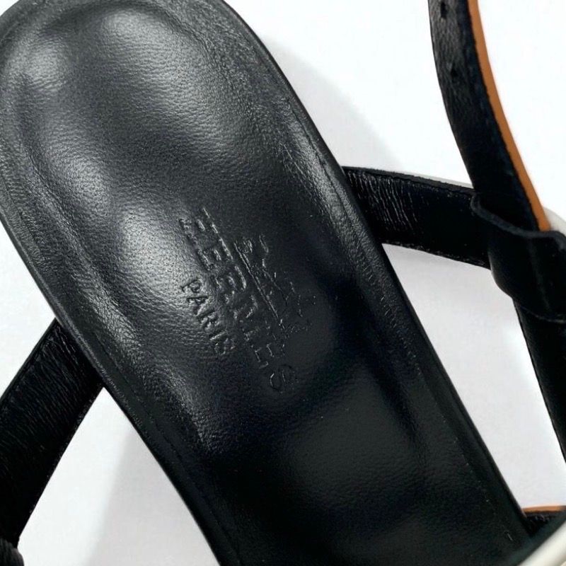 Hermes Eve Sandals Shoes Leather Brown Black White Kelly Strap