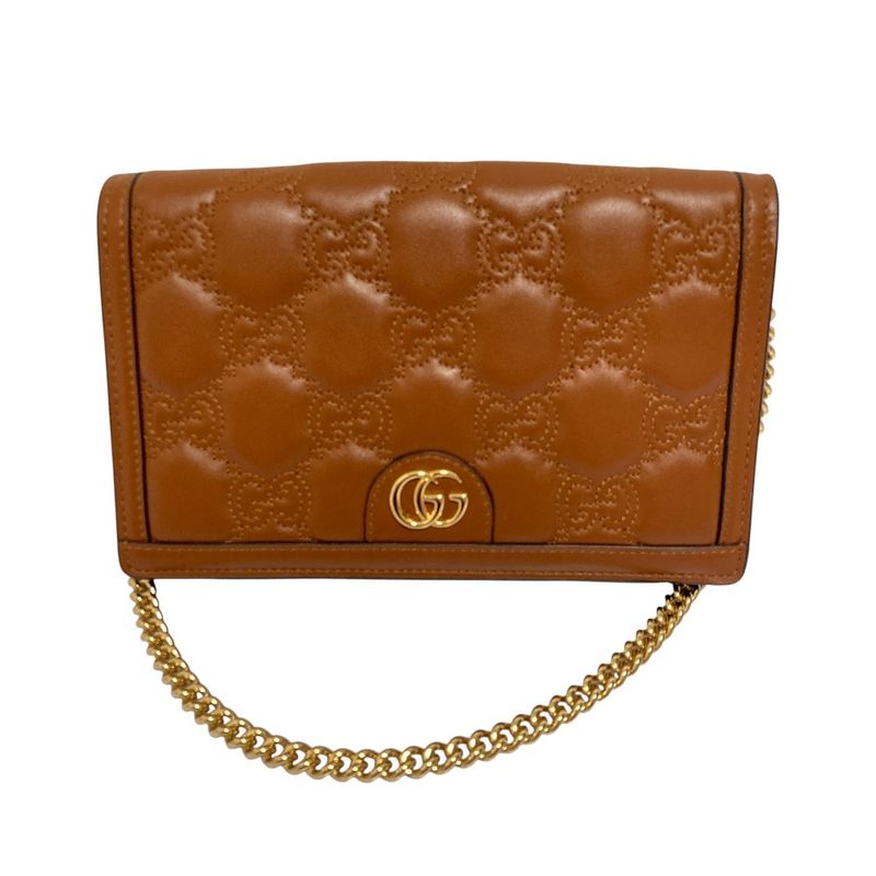 Gucci GG Matelasse Leather Chain Wallet Shoulder Bag Brown