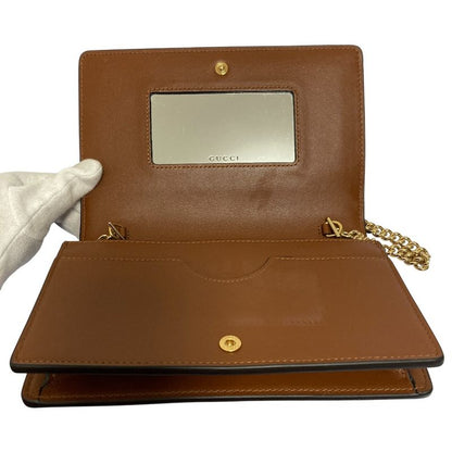 Gucci GG Matelasse Leather Chain Wallet Shoulder Bag Brown