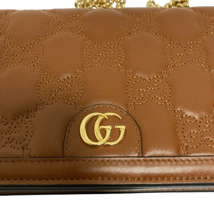 Gucci GG Matelasse Leather Chain Wallet Shoulder Bag Brown