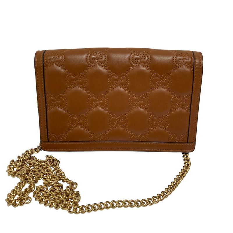 Gucci GG Matelasse Leather Chain Wallet Shoulder Bag Brown