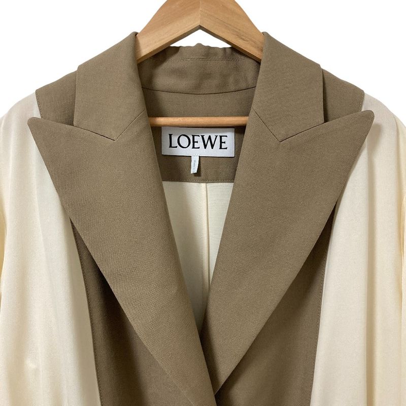Loewe Two Tone Bi Material Waist Shirt Ring Long Coat 36