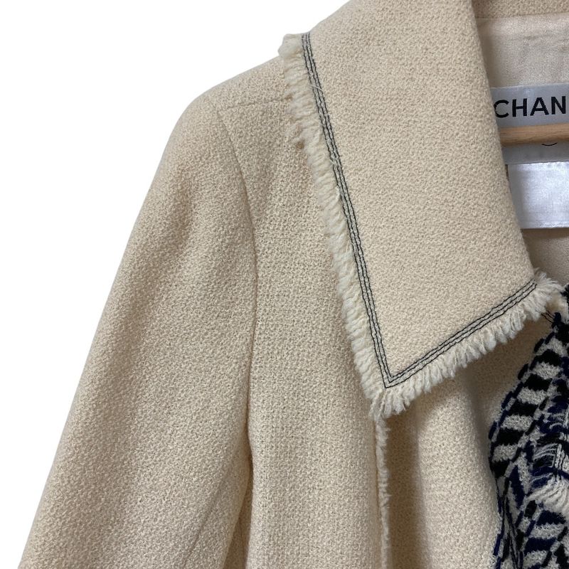 Chanel Tweed Coat with Corsage 34 Ivory