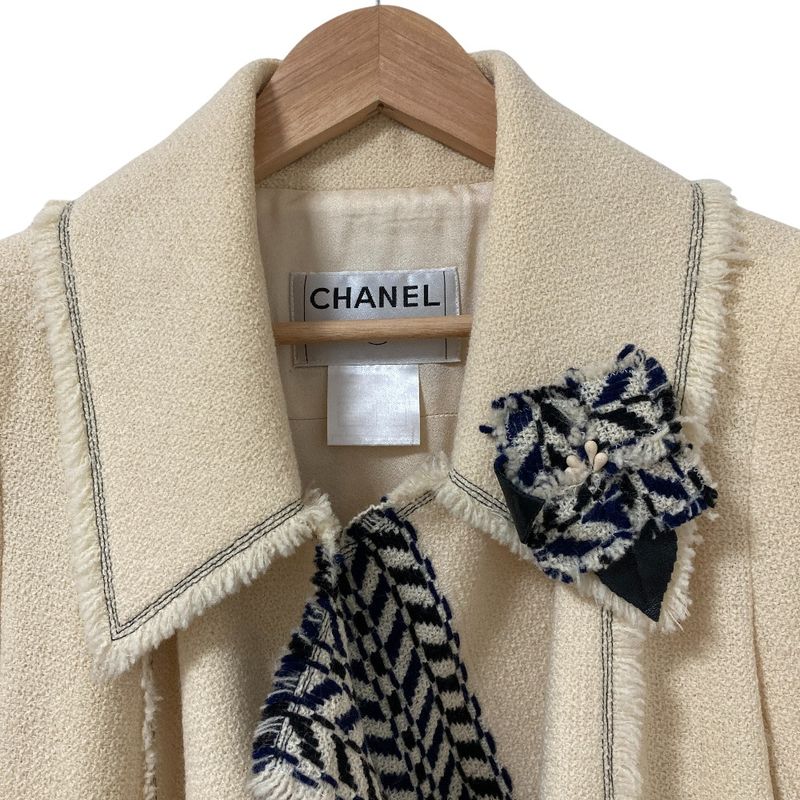 Chanel Tweed Coat with Corsage 34 Ivory