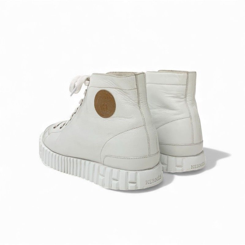 Hermes Climb Sneakers Shoes Leather White Exlibris High Cut