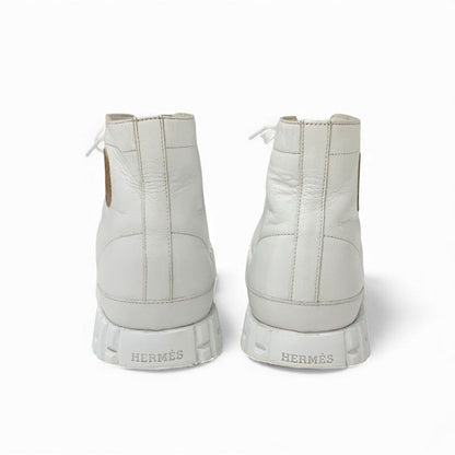 Hermes Climb Sneakers Shoes Leather White Exlibris High Cut