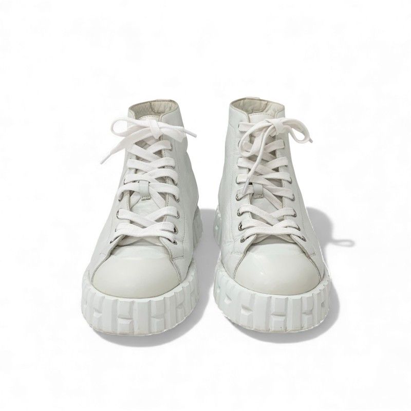 Hermes Climb Sneakers Shoes Leather White Exlibris High Cut