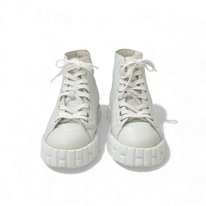 Hermes Climb Sneakers Shoes Leather White Exlibris High Cut